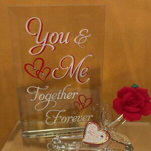 You & Me Together Forever Rose Glass Figurine on Mirror Romantic Gift Decor